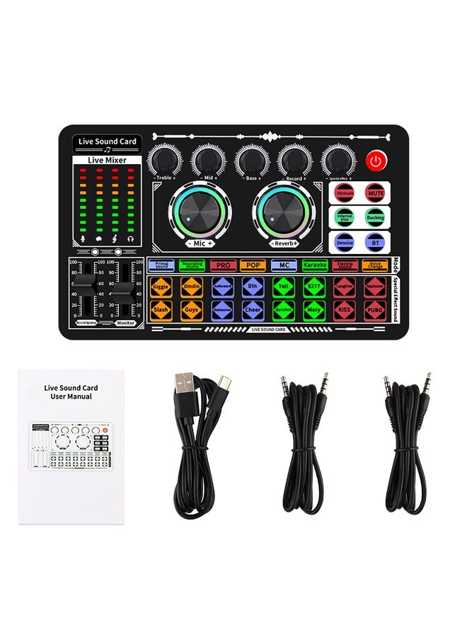 F999 Sound Card Podcast Equipment,DJ Mixer,Streaming Audio Mixer,Suitable for Live Broadcast/Tiktok/Youtube/PC/Karaoke (Black) - Image 2